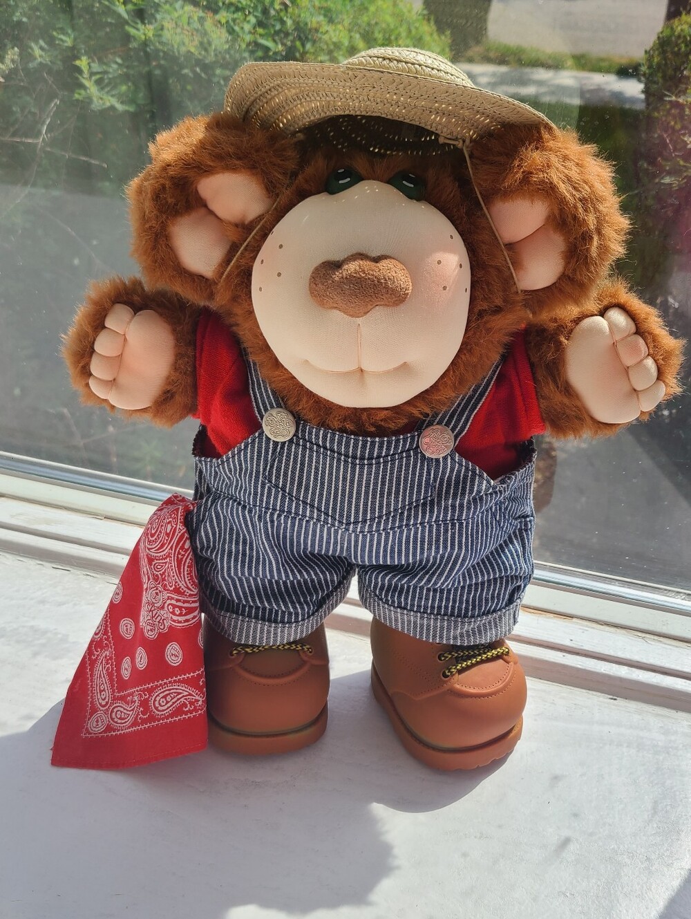 Vintage 1985 Furskins Bubba Bear Plush, Xavier Roberts, Farmer Bear